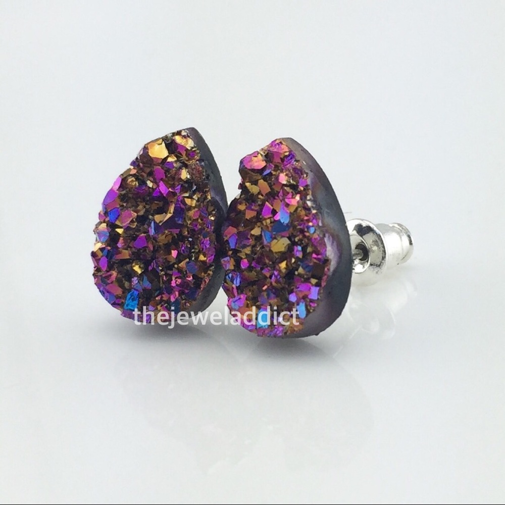 3 for 15🎀Magenta rainbow Druzy style studs - Picture 2 of 6